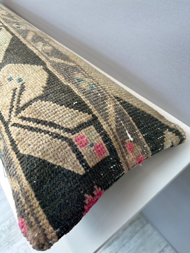 Vintage Rug Pillow 12x48", Handmade Rug Cushion Cover, Turkish Rug Pillow, Boho Farmhouse Pillow, Ethnic Cushion Case,Boho Lumbar Pillow image 6
