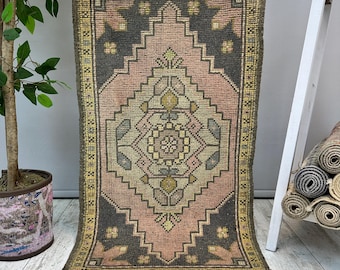 Kleiner Türkischer Teppich, Kleiner Wollteppich, Brauner Rustikaler Teppich, Oushak Teppich, Kleiner Marokkanischer Teppich, Handgemachter Teppich, Vordere Fußmatte, 50x90 cm