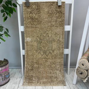 Beige  Bathroom Rug, 1x3 Kitchen Rug, Small Oriental Rug, Small Area Rug, Vintage Rug, Small Vintage Rug, Small Turkish Rug, 1.4x2.8 ft