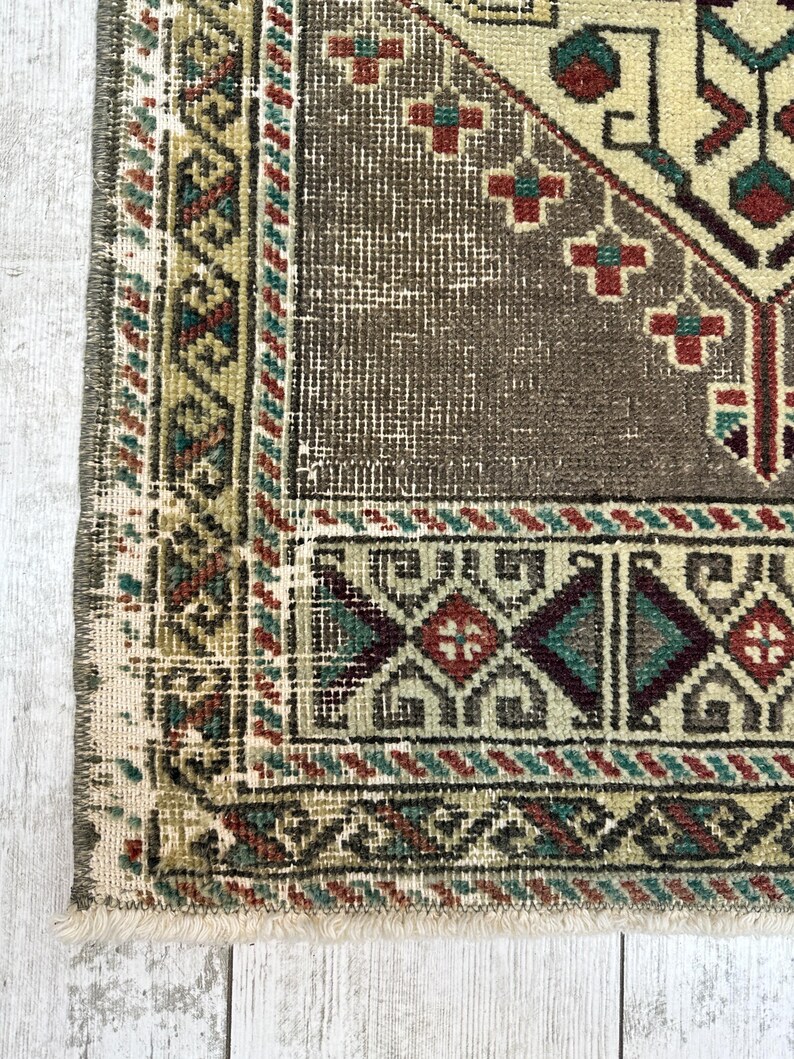 1x3 Gray Bathroom Rug, 1x3 Small Turkish Rug, Handmade Vintage Rug, Small Wool Rug, Bohemian Rug, Small Vintage Rug, Small Turkish Rug image 4