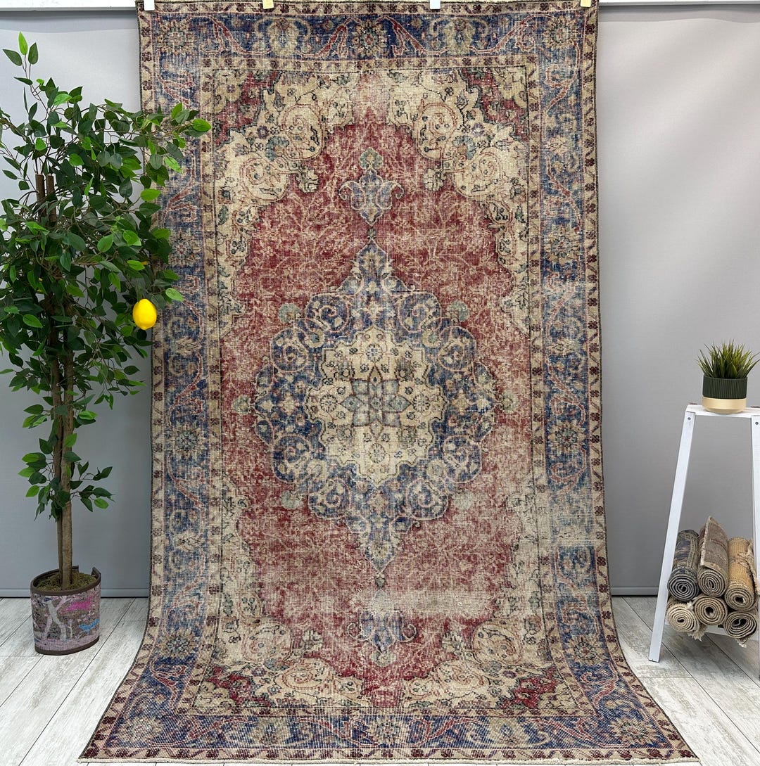 Red Rustic Rug Red Farmhouse Rug, 5x8 Vintage Area Rug, Handmade Turkish Rug, Rustic ...