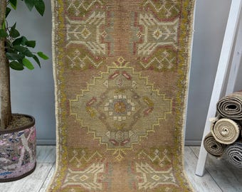 Red Doormat Rug 1x3, Vintage Turkish Bathroom Rug 1x3,Moroccan Rug,Small Wool Rug,Small Farmhouse Rug,Small Turkish Rug 1.7x3.1 ft