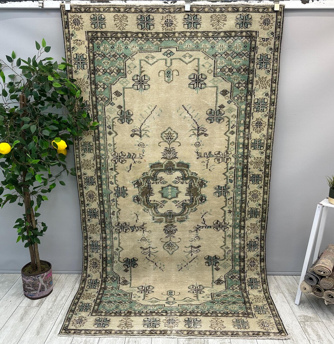 Green Area Rug, 4x8 Handmade Turkish Rug, Kitchen Rug, Bohemian Rug ...
