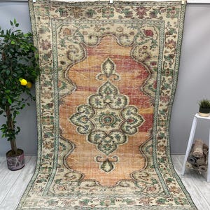 Orange Floral Rug, 6x9 Vintage Area Rug, Turkish Wool Rug, Livingroom Rug, Oriental  Rug, Boho Oushak Rug, Farmhouse Rug, 5.8x9.1 ft