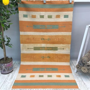 3x5 Orange Kilim Rug, 3x5 Handmade Area Rug, Vintage Moroccan Rug, Bedroom Rug, Living Room Rug, Hallway Rug, Antique Rug, 3x5.1 ft