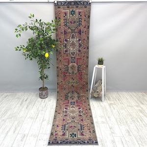 Thin Persian Runner Rug 2x11, Vintage Turkish Runner Rug, Handmade Boho Kitchen Hallway Entryway Stair Runner Rug,Pink Runner Rug 2.4x10.6ft
