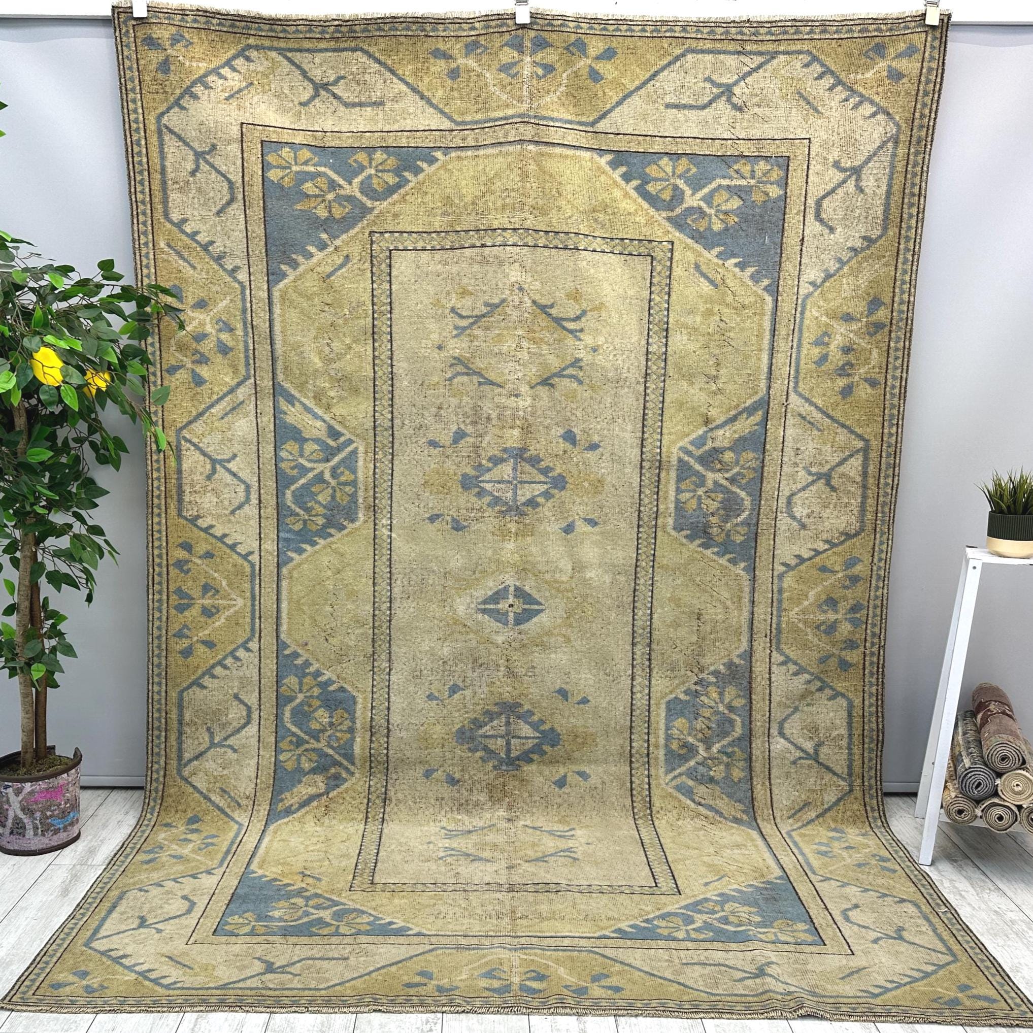 6x9 Vintage Milas Rug, 6x9 Vintage Medallion Rug, Oriental Oushak
