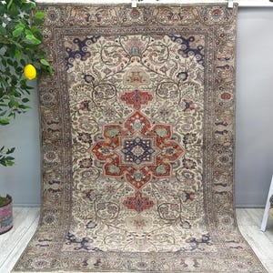 Beige Vintage Rug, 4x6 Handmade Floral Rug, Farmhouse Rug, Bohemian Rug, Rustic Home Rug, Hallway Kitchen Rug, Antique Rug, 4.5x6.5 ft