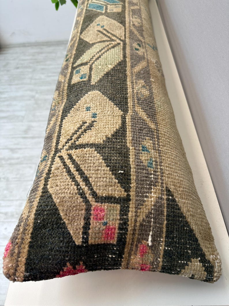 Vintage Rug Pillow 12x48", Handmade Rug Cushion Cover, Turkish Rug Pillow, Boho Farmhouse Pillow, Ethnic Cushion Case,Boho Lumbar Pillow image 7