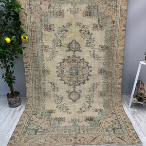 Tappeto floreale verde, tappeto turco 5x9, tappeto per ingresso, tappeto per soggiorno, tappeto turco in lana 5x8, tappeto per camera da letto, tappeto da fattoria, 5,3 x 9 piedi immagine 2