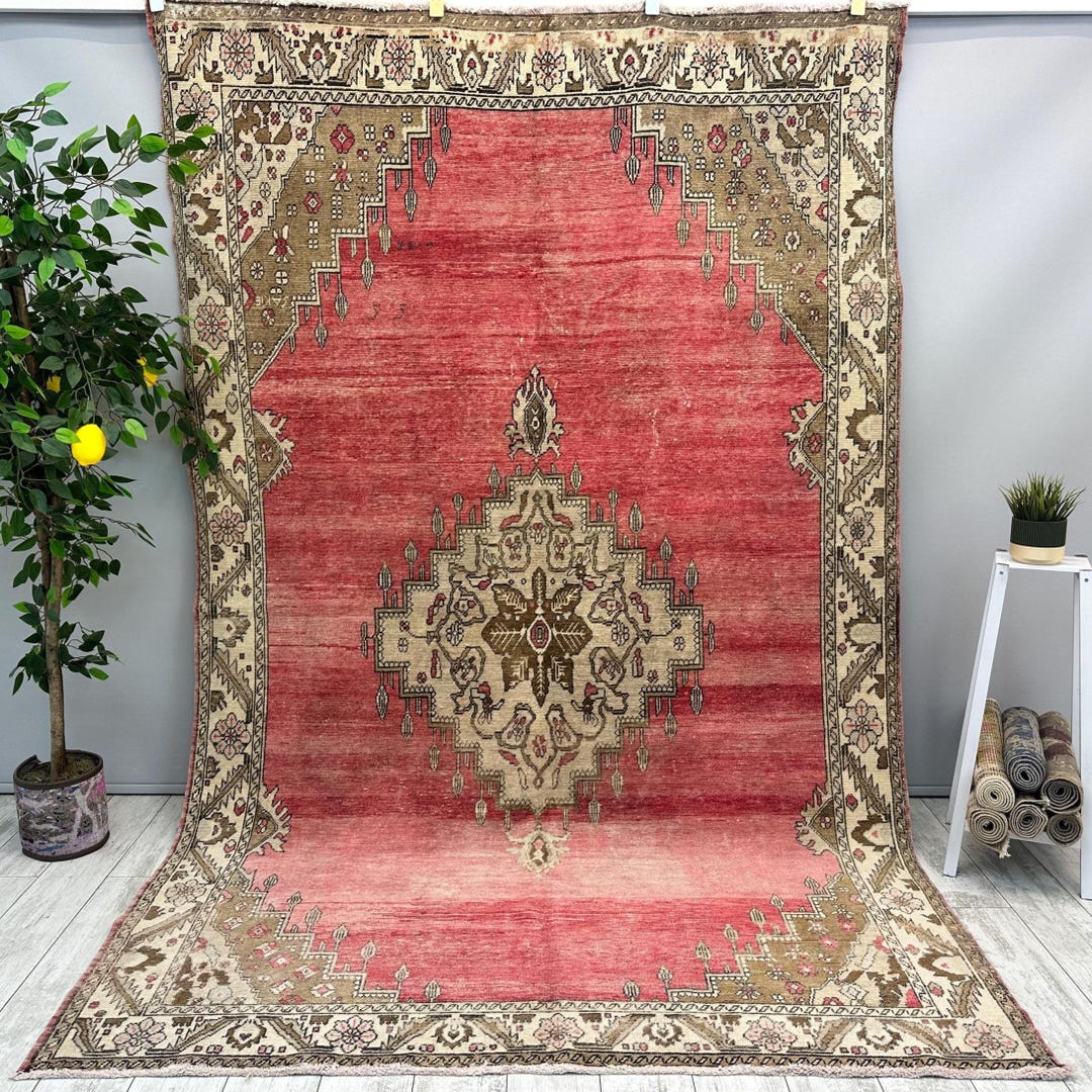 Handmade Turkish Rug, 6x9 Oushak Rug, Vintage Entryway Rug