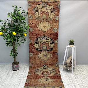 Vintage Runner Rug, Red Runner Rug, 3x9 Entryway Rug, Livingroom Rug, Saloon Rug, Hallway Kitchen Rug, 3x9 Antique Rug, Rustic Rug