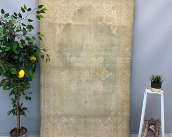 Großer Vintage-Teppich (120 x 210 cm), handgeknüpfter türkischer Teppich (120 x 210 cm), Teppich in gedeckten Farben, rustikaler Wohnteppich (120 x 210 cm), Wollteppich, Boho-Küchenteppich, antiker Teppich (120 x 220 cm)