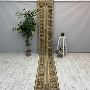 Alfombra turca vintage de 5 x 3,6 m, de lana desgastada, estilo Oushak, para pasillo, decoración bohemia en tonos tierra, larga, para entrada, 56 x 3,7 m.