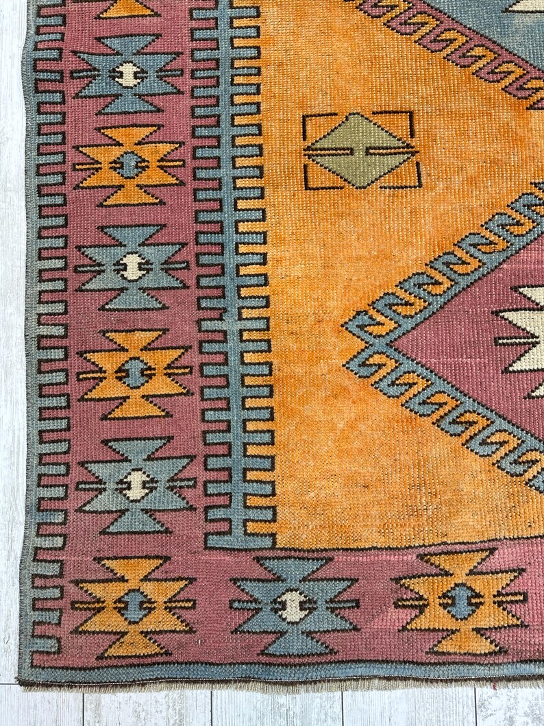 Vintage Turkish Orange Rug, 5x6 Handmade Bohemian Decor Rug, Kitchen ...