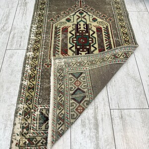 1x3 Gray Bathroom Rug, 1x3 Small Turkish Rug, Handmade Vintage Rug, Small Wool Rug, Bohemian Rug, Small Vintage Rug, Small Turkish Rug image 10