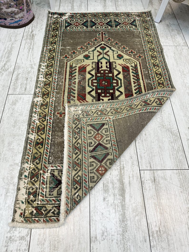 1x3 Gray Bathroom Rug, 1x3 Small Turkish Rug, Handmade Vintage Rug, Small Wool Rug, Bohemian Rug, Small Vintage Rug, Small Turkish Rug image 10