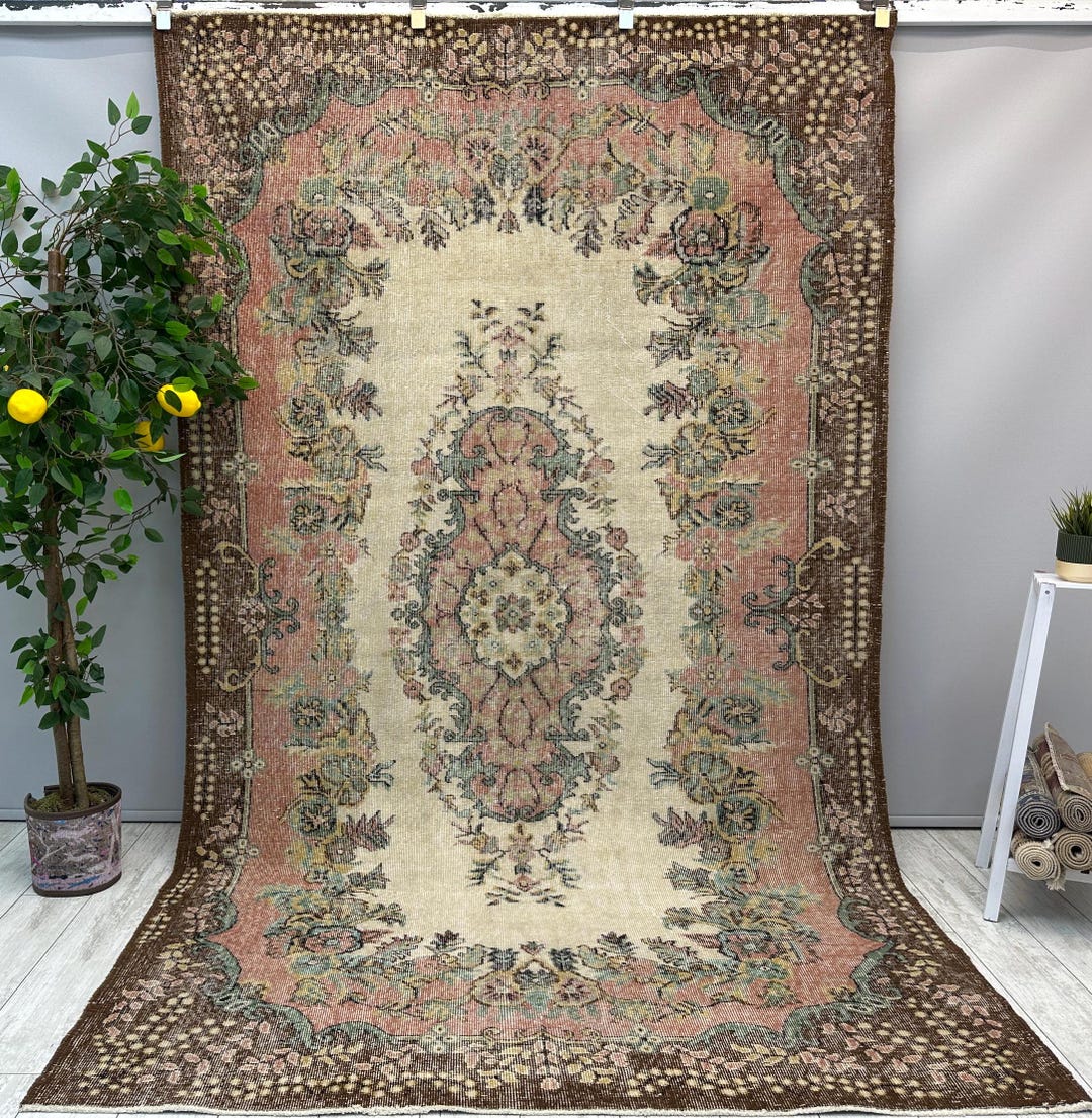Muted Pink Vintage Rug, 6x9 Oriental Handmade Rug, Area Rug, Rustic ...
