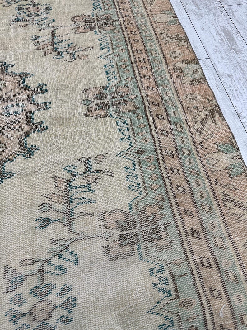 Tappeto floreale verde, tappeto turco 5x9, tappeto per ingresso, tappeto per soggiorno, tappeto turco in lana 5x8, tappeto per camera da letto, tappeto da fattoria, 5,3 x 9 piedi immagine 5