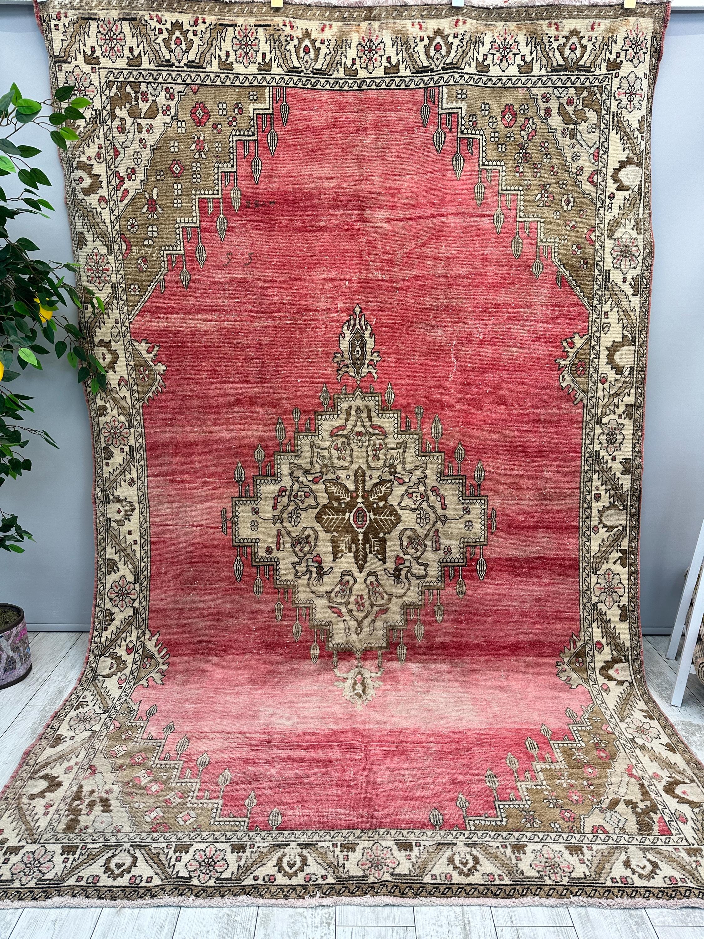 Handmade Turkish Rug, 6x9 Oushak Rug, Vintage Entryway Rug