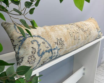 Turkish Rug Pillow 12x48", Vintage Cushion Cover, Brown Kilim Pillow Cover, Boho Farmhouse Pillow, Ethnic Cushion Case, Luxury Lumbar Pillow