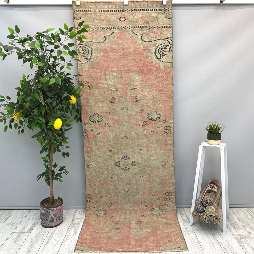 3x9 Faded Runner Rug, Handmade Turkish Rug, 3x9 Entryway Rug, Farmhouse ...