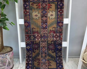 Antique Rug, Turkish Bathroom Rug, Oriental Rug, Low Pile Mat, Bath Rug, Small Rustic Rug, Turkish AreaRug, Small Oushak Rug, Floral Mat