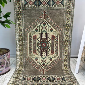 1x3 Gray Bathroom Rug, 1x3 Small Turkish Rug, Handmade Vintage Rug, Small Wool Rug, Bohemian Rug, Small Vintage Rug, Small Turkish Rug image 2