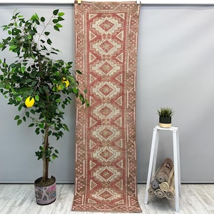 2x7 Vintage Runner Rug, Turkish Red Oriental Rug, 2x7 Boho Kitchen Rug, Office Rug, Hallway Kitchen Rug, 2x7 Wool Bedroom Rug, 2.2x7.6 ft