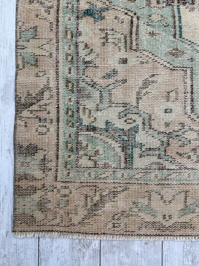Tappeto floreale verde, tappeto turco 5x9, tappeto per ingresso, tappeto per soggiorno, tappeto turco in lana 5x8, tappeto per camera da letto, tappeto da fattoria, 5,3 x 9 piedi immagine 3