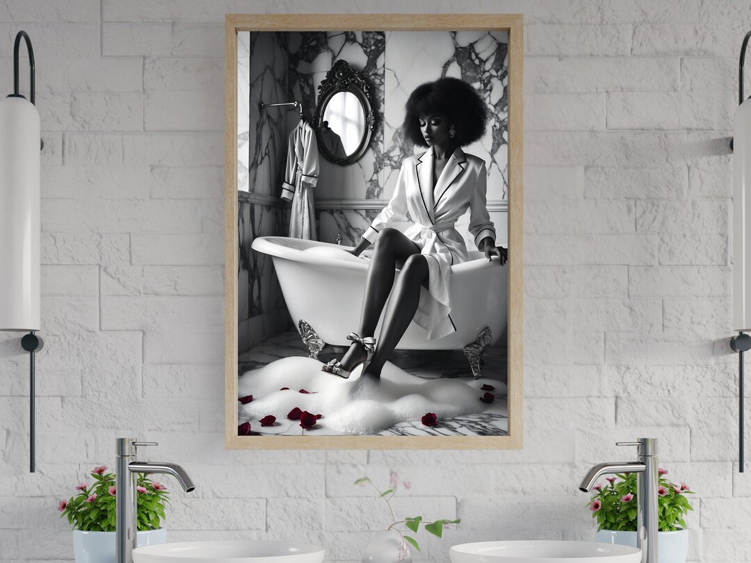 Stylish Black and White Wall Art, Elegant Bathroom Decor, Modern Luxury ...