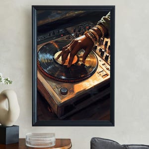 Retro DJ Turntable Wall Art, Vintage Music Decor, Vinyl Record Player Print, Urban Art for Music Lovers, DJ Poster for Home Studio