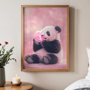 Cute Panda Wall Art, Baby Panda Poster, Nursery Decor, Kids Room Art, Pink Baby Panda Print, Animal Print for Kids, Cute Animal Decor