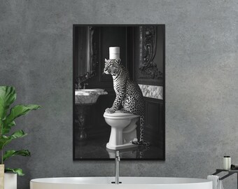 Affiche Toile Humour : Léopard Assis Sur Les Toilettes - Décoration Murale Salle De Bain 21x30cm - Amusant Et Décalé - 5