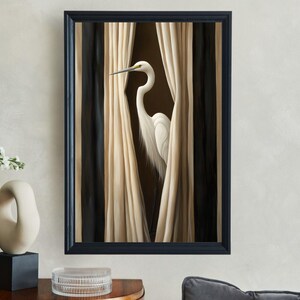 Elegant Egret Wall Art, Exotic Bird Painting, Unique Home Decor, Living Room Artwork, Heron Art Print, Stylish Nature Inspired Poster