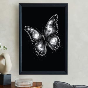 Galaxy Butterfly Wall Art, Cosmic Insect Print, Sci Fi Home Decor, Black and White Space Poster, Unique Celestial Artwork for Home