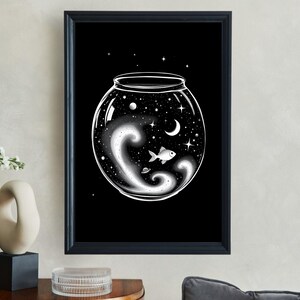 Weltraum-Fischglas-Wand-Kunst, kosmisches Aquarium, himmlischer Ozean-Druck, Nachthimmel-Kunst, surrealer Sternendekor
