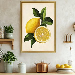 Lemon Wall Art, Fresh Lemon Print, Kitchen Decor, Citrus Art Print, Yellow Lemon Illustration, Fruit Wall Decor, Rustic Farmhouse Wall Art