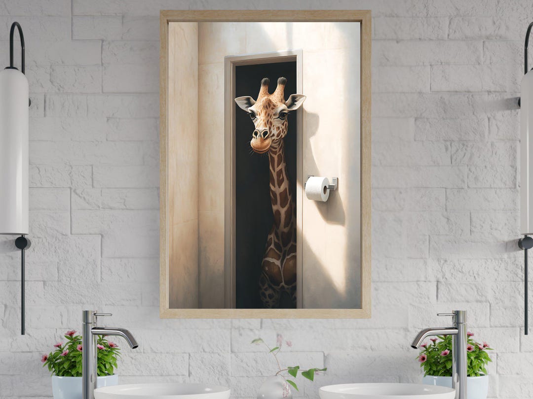 Giraffe Wall Art Bathroom Decor Quirky Animal Print Giraffe Poster ...
