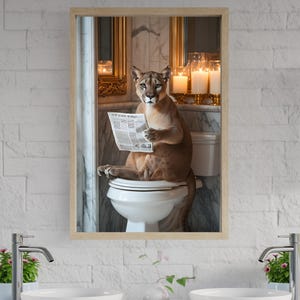Humorous Animal Wall Art, Cat Reading Newspaper Print, Unique Bathroom Decor, Funny Cat Art Print for Home, Whimsical Bathroom Wall Art