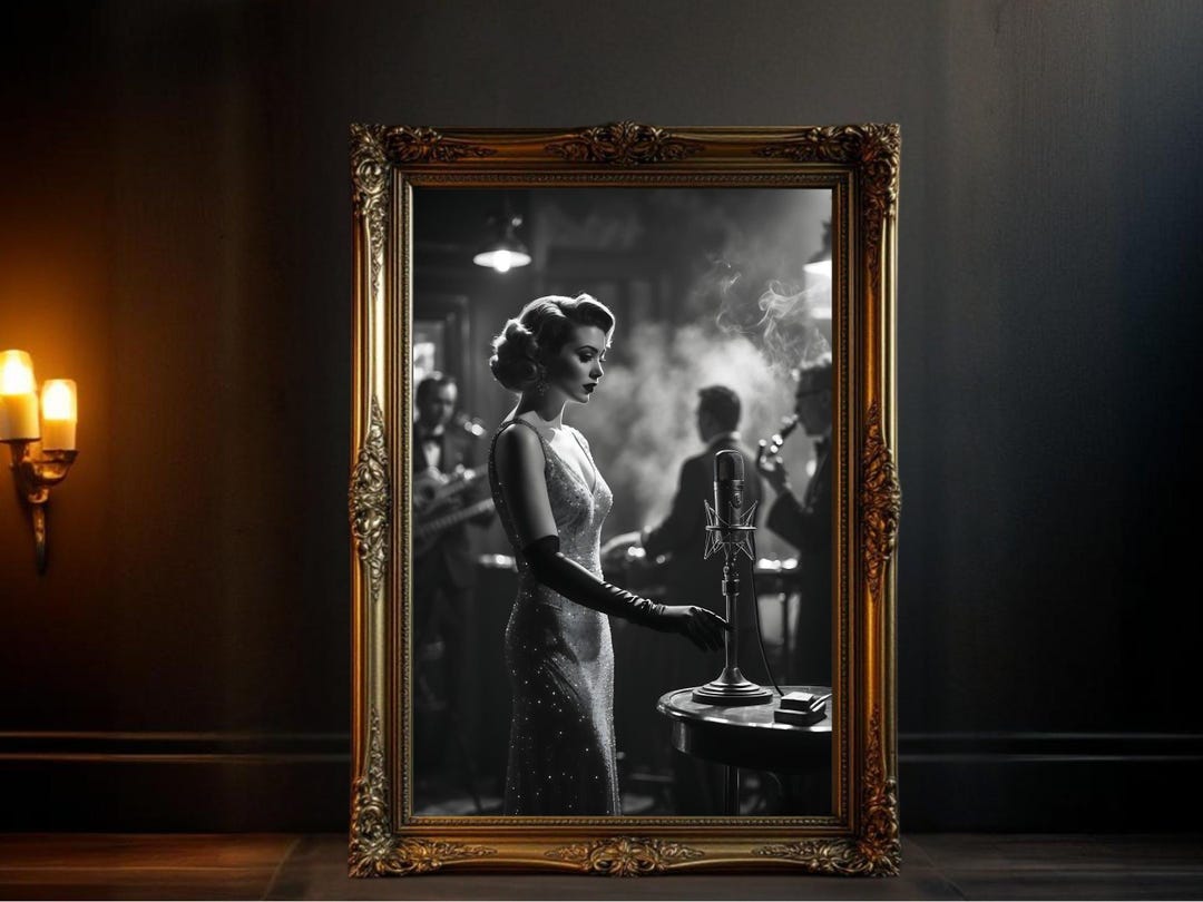 Vintage Jazz Singer Wall Art, Black and White Music Poster, Elegant ...