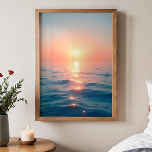 Sunset Ocean Wall Art, Tranquil Sea Sunset Print, Ocean Sunset Photo Art, Coastal Sunset Decor, Serene Seascape Picture, Nautical Home Decor