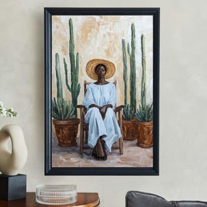 Afrikanische Frau, Wandkunst, Boho Chic Wohnkultur, Kaktus Print, Ethnische Kunst, Malerei, Neutral, Wohnzimmer Wandkunst, großes Poster