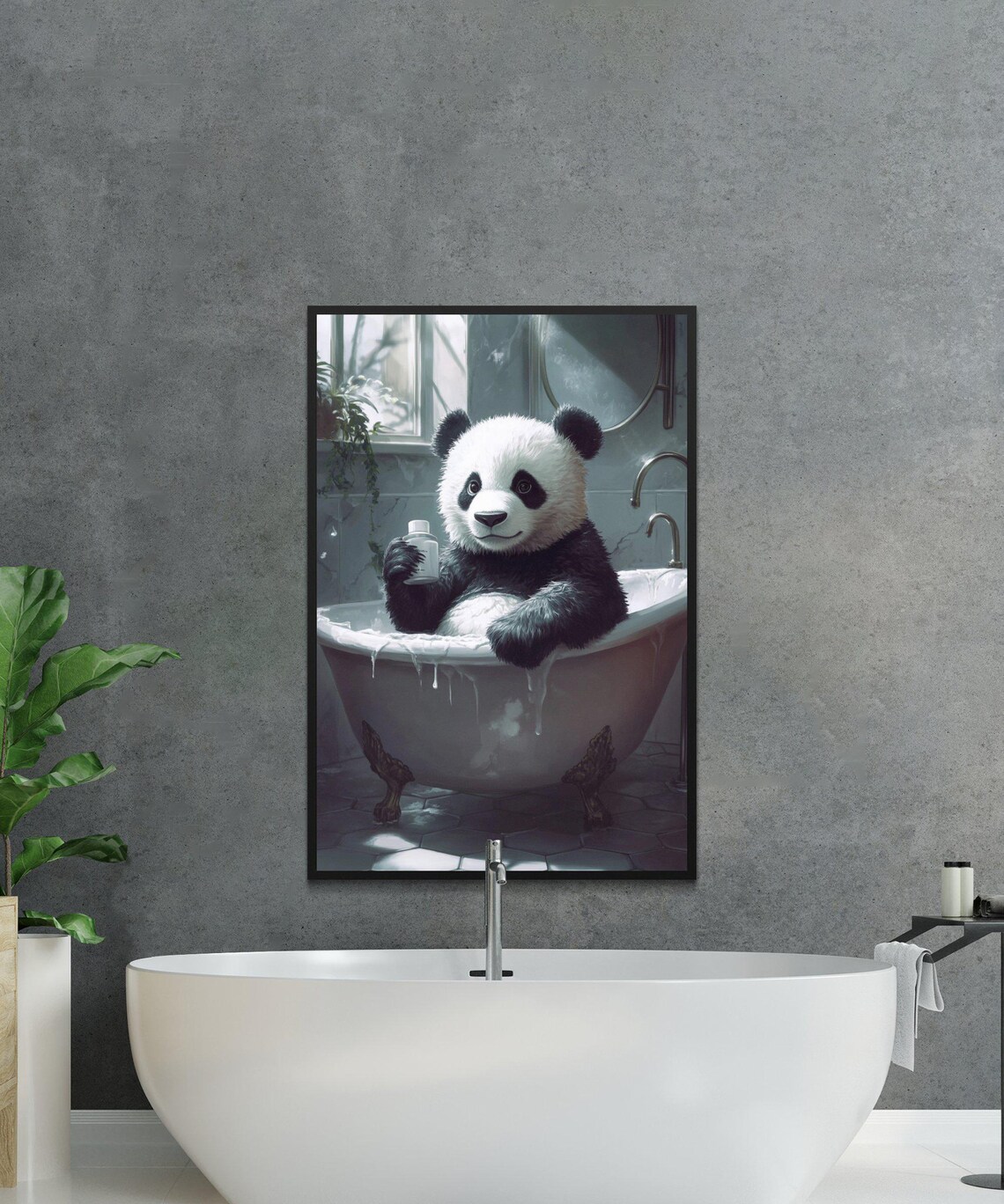 Cute Panda in Bathtub, Panda Wall Art, Bathroom Decor Print, Adorable ...
