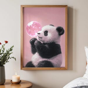 Cute Baby Panda Blowing Bubble Art Print, Nursery Wall Decor, Kids Room Decor, Panda Bear Illustration, Adorable Animal Wall Art