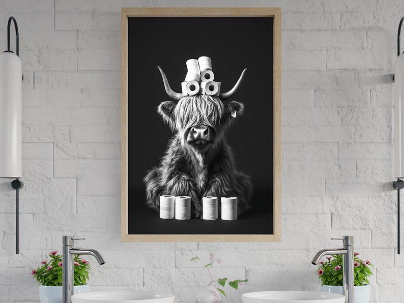 Highland Cow Wall Art Decor, Funny Bathroom Print, Toilet Paper Decor ...