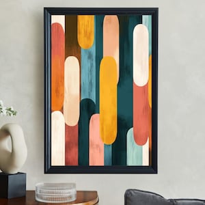 Retro geometrische abstrakte Wandkunst, Mid-Century Moderner Druck, bunte geometrische Formen, Retro Wanddekoration, Boho Wandkunst, einzigartiges Geschenk