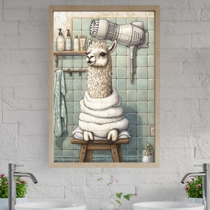 Cute Spa Day Llama Wall Art, Funny Animal Bathroom Decor, Whimsical Alpaca Illustration, Cute Llama Print, Unique Bathroom Art