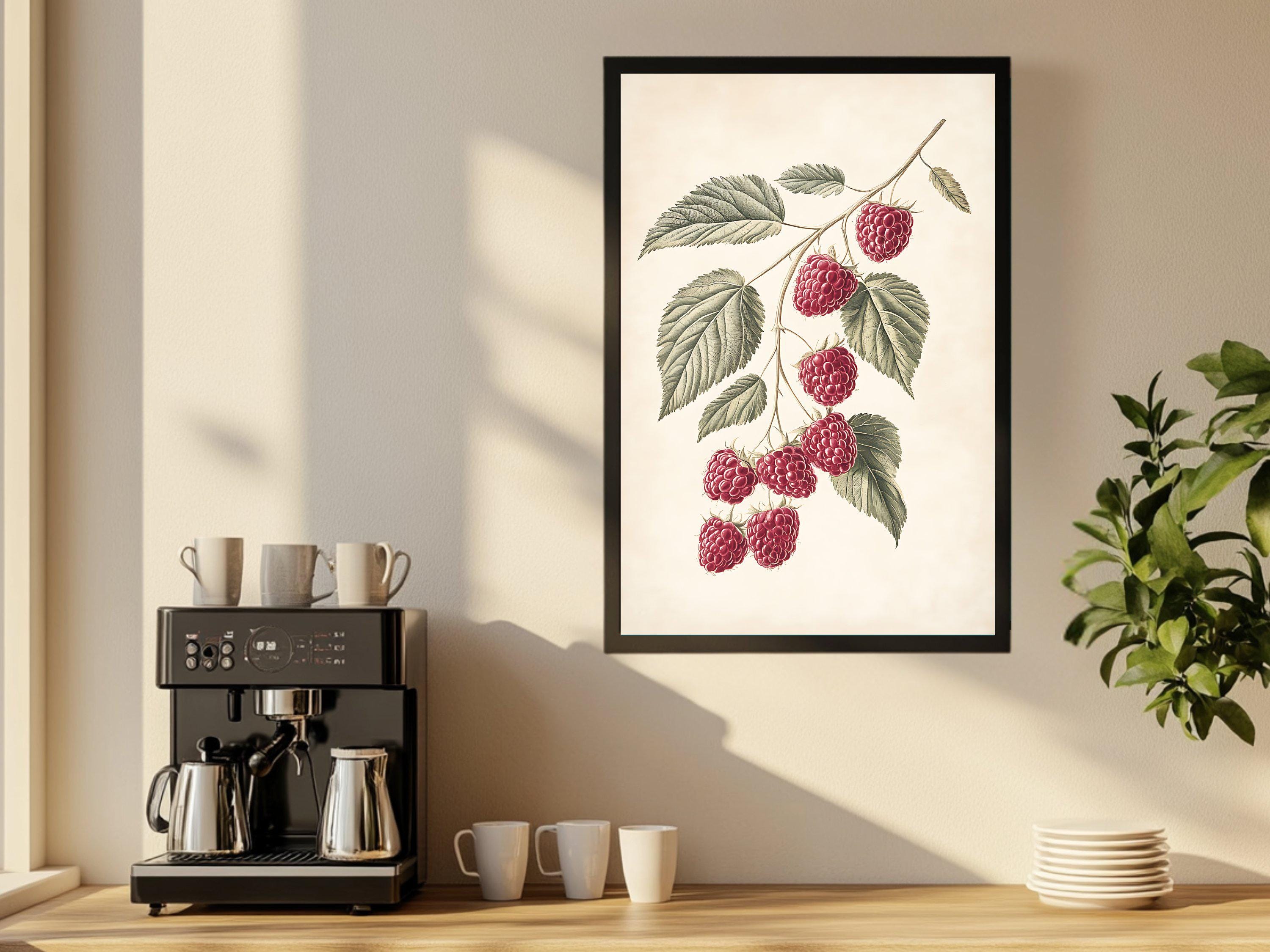 Vintage Raspberry Themed Decor Vintage Botanical Raspberry Print, Kitchen Wall Art Decor, Rustic Berry ...