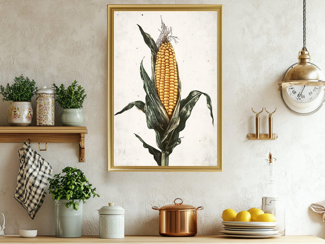 Corn on the Cob Wall Art, Farmhouse Kitchen Decor, Rustic Corn Print ...